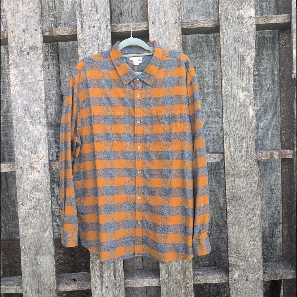 Carbon2Cobalt Plaid Flannel Mustard / Grey 100% Cotton Button Down Men's 2XL